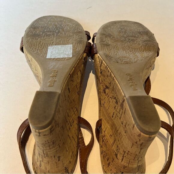 Unlisted Women's Wedge Sandals 8 1/2M Brown/Tan Cork Strappy - Picture 6 of 8